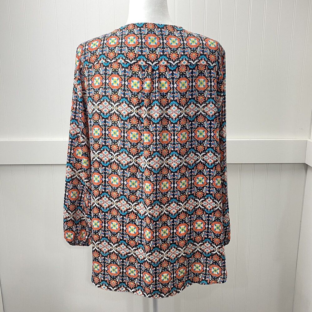 Boho Tunic Top Zac & Rachel 1X Orange Teal Multicolor Pattern Zip Neckline - Picture 5 of 12